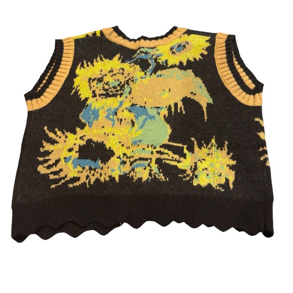 Colorful Floral Vintage 70s Knit Vest with Tie Front suspected Sz Small - Picture 2 of 2